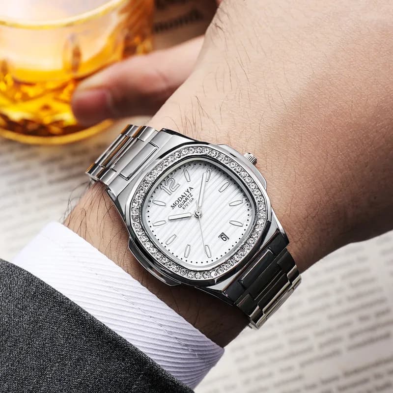 Orologio da Polso da Uomo con Quadrante a Righe Classico e Cinturino in Acciaio Inossidabile, Orologi al Quarzo di Lusso per Affari