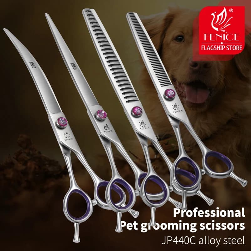 Fenice JP440C forbici da toelettatura professionali per cani da compagnia da 7/8 pollici Set di forbici da taglio grosse per sfoltire curve dritte per cani