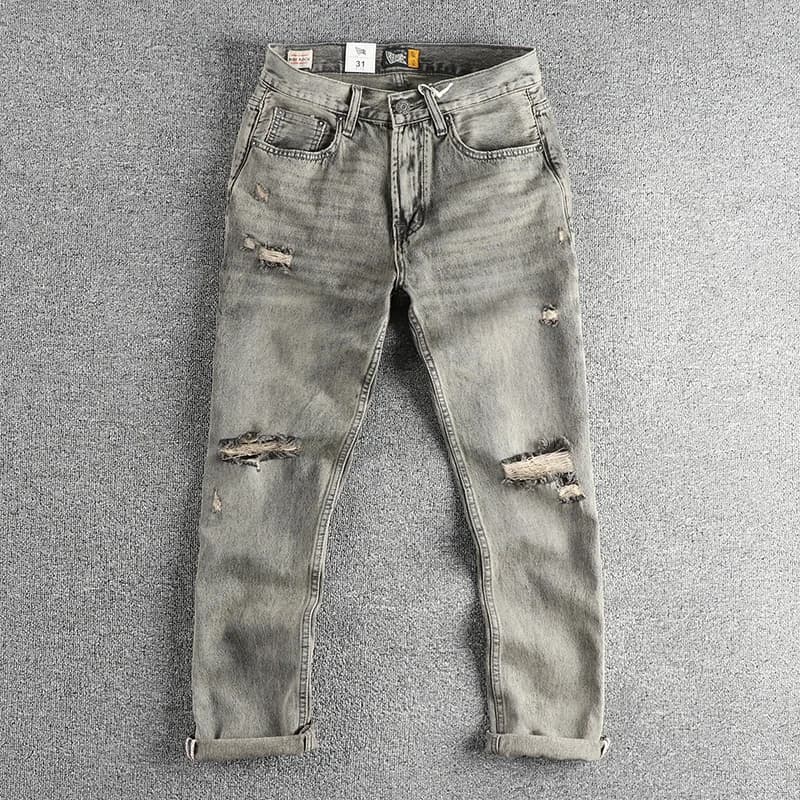 Vintage Wash vintage Grey heavy ripped craft jeans pantaloni larghi da uomo con gamba dritta all-in-one