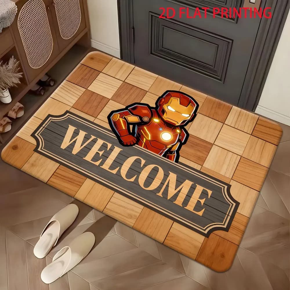 1 tappetino per porta in poliestere Marvel 2D Flat Printing Iron Man | Adatto per ingressi di casa, porte di camere da letto e bagni, facile da pulire