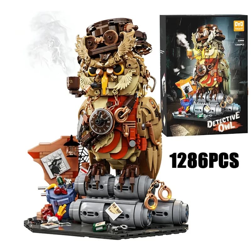 1286 Pezzi Modello Creativo di Detective Privato a Forma di Gufo, Blocchi da Costruzione, Ornamenti Raffinati, Gioco di Costruzioni, Regalo per Bambini e Adulti