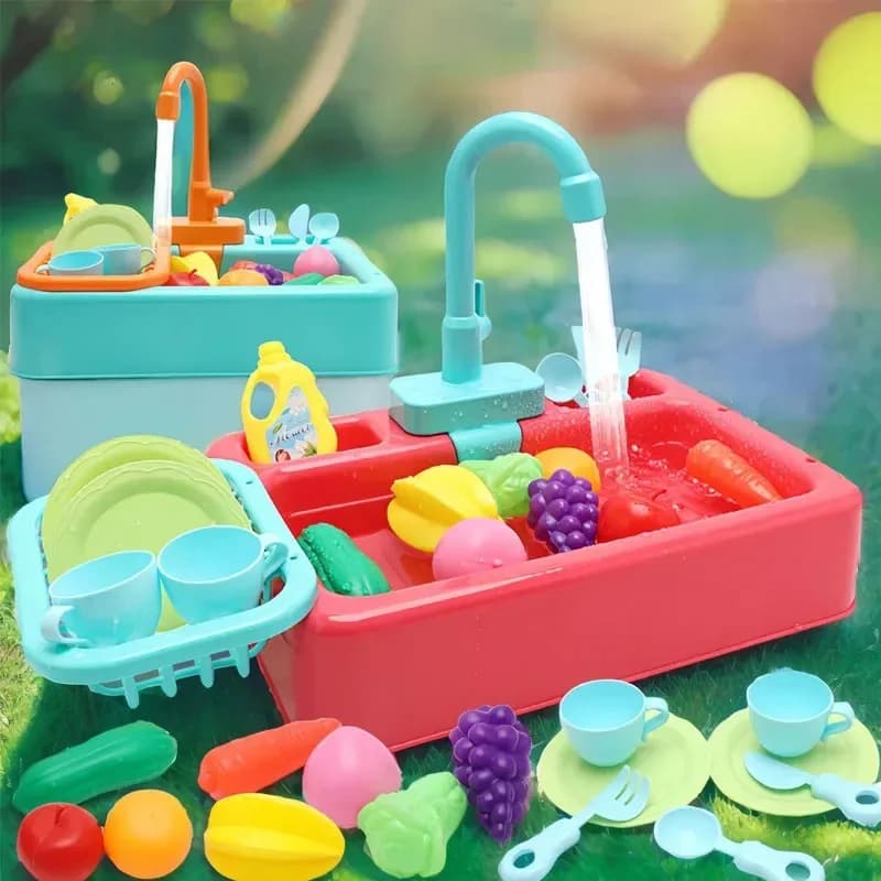Set di lavello per lavare i piatti in plastica giocattolo da cucina con rubinetto Fai finta di giocare con la pulizia dei lavori domestici Gioco di ruolo educativo Cucina Giochi d'acqua Divertenti
