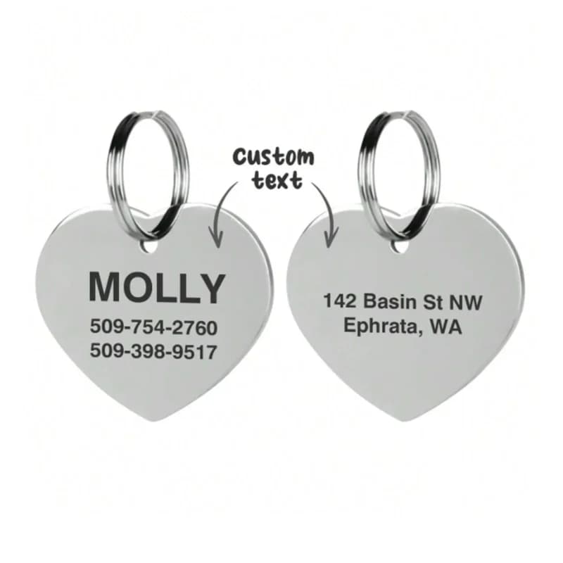 Personalized Stainless Steel Pet ID Cat Tag Name Dog Collar Tag Heart Name Phone Customized Double Side Anti-Lost Pet Plate