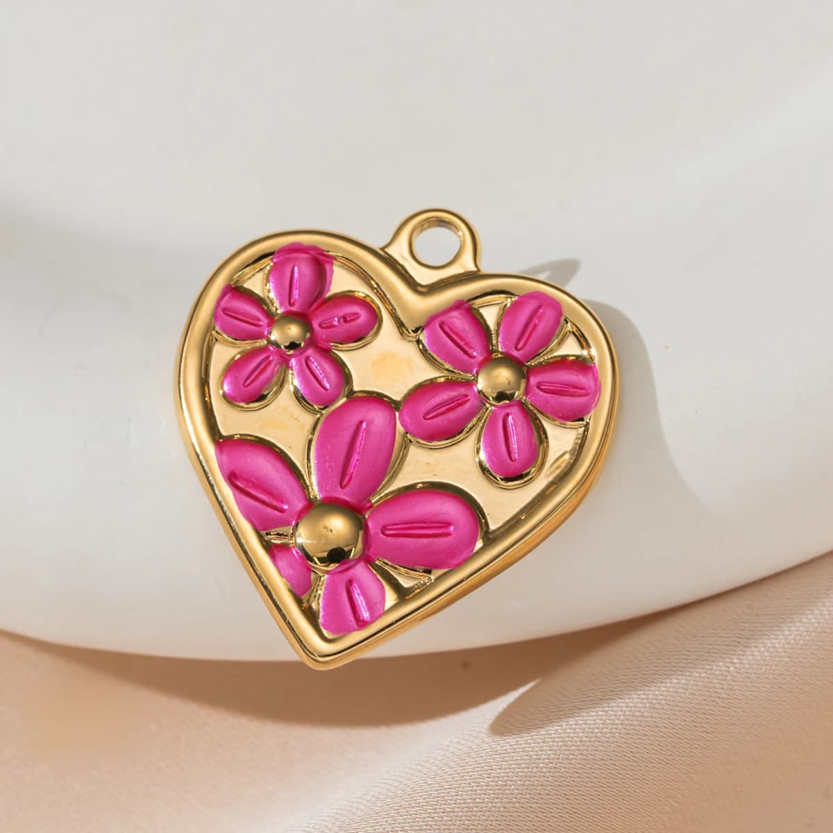 5pcs Stainless Steel Heart Enamel Charm Flower Pendants Love Dangle Charms for Bracelets Necklace Earrings DIY Jewelry Making