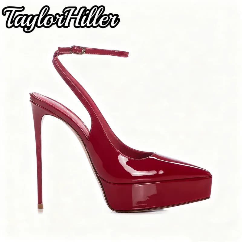 Sandals with heel with red cherry plateau in leather painted with strap with shallow buckle High heels Luxury summer classic women's shoes
