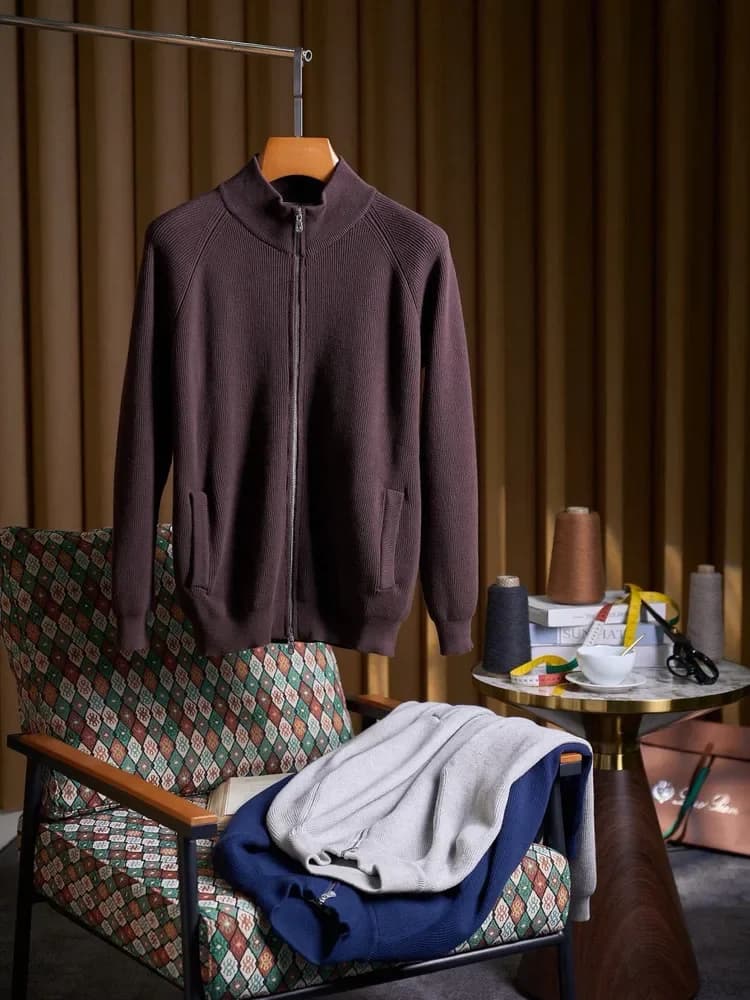 Maglione casual da uomo BC Old Money Wind in lana a collo alto semi-ricoperto