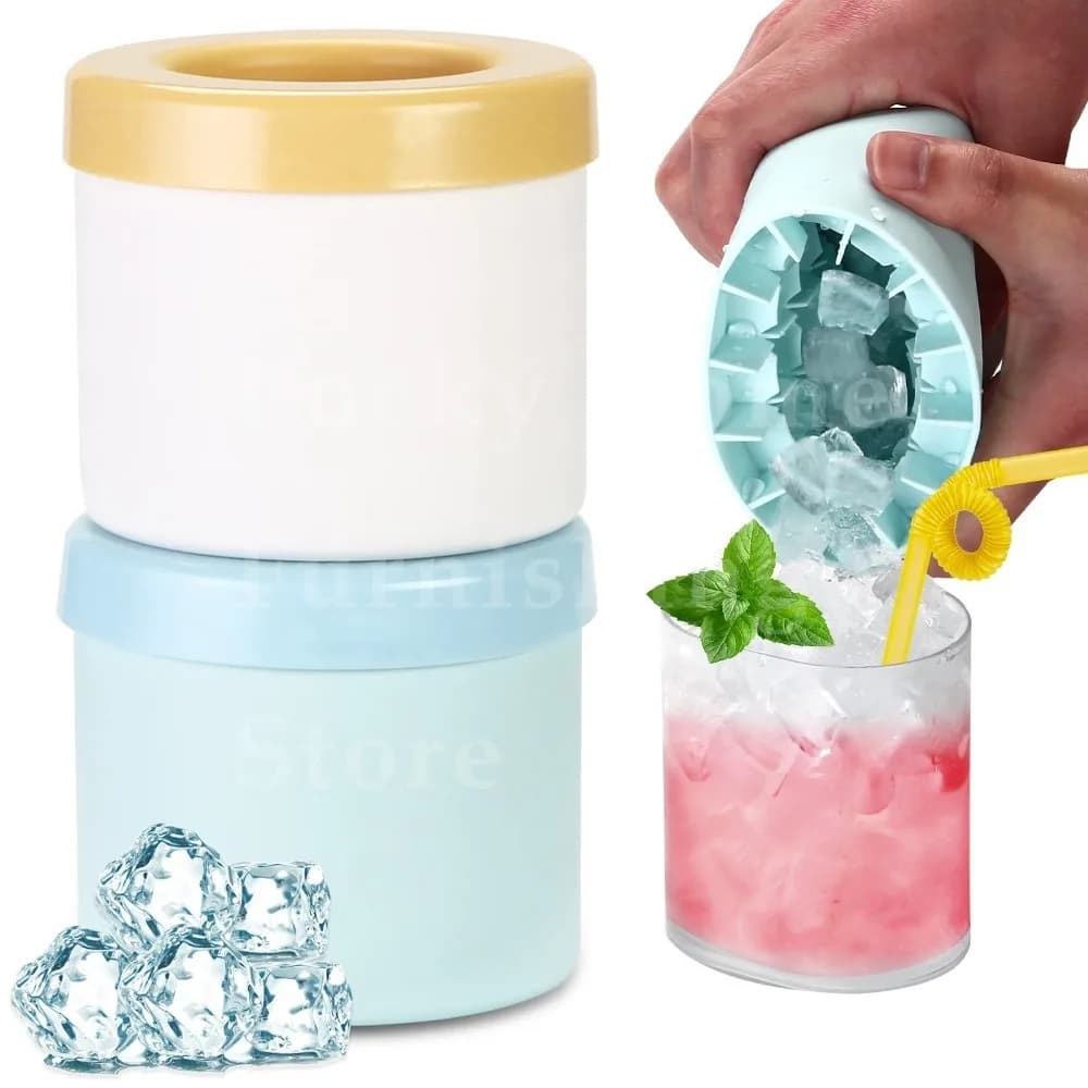 Secchiello e stampo per ghiaccio 2-in-1 (2/1 pezzi), stampo rotondo in silicone con vassoio a congelamento rapido, contenitore per cubetti di ghiaccio per alimenti, ideale per feste e uso domestico