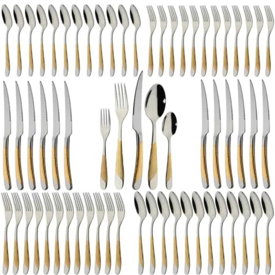 Set di Posate in Acciaio Inox 60 Pezzi per 12 Persone, Servizio da Tavola Completo con Coltelli