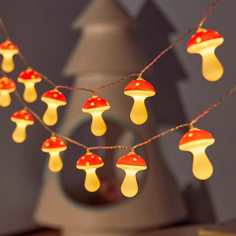 2026 Mushroom LED String Lights Warm White Fairy Lights Battery Operated Christmas Decorative Lights for Bedroom Holiday