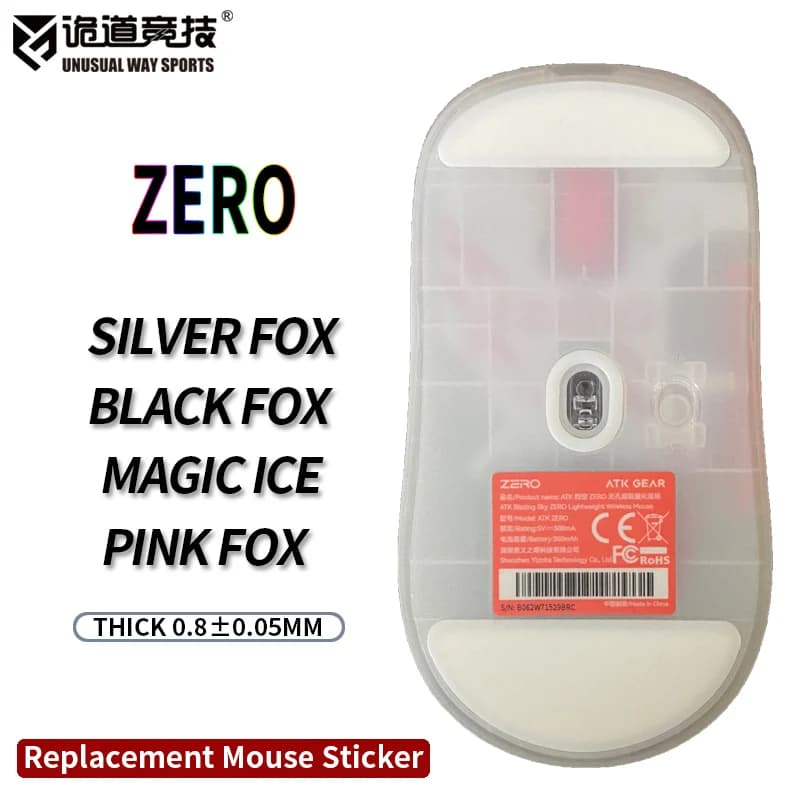 Pattini per Mouse UnusualWaySports, Superficie Curva Zero in PTFE, Anti-Collapse, Magic Ice, Rosa, Nero, Argento, Fox