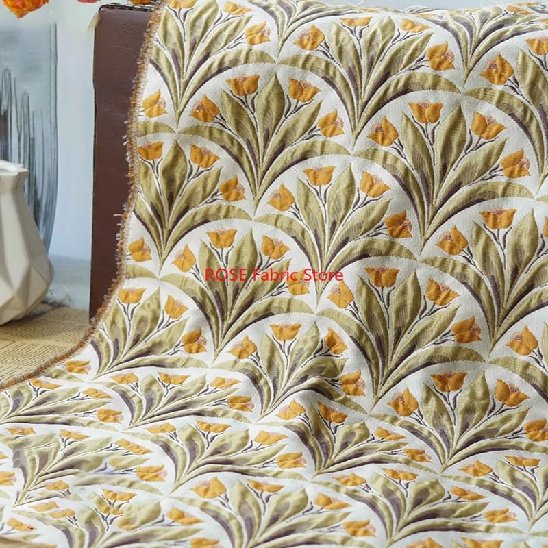 Tessuto jacquard tinto in filo con motivo tulipano da 1 metro, tessuto morbido per la realizzazione di abiti da donna in stile pittura a olio autunno inverno