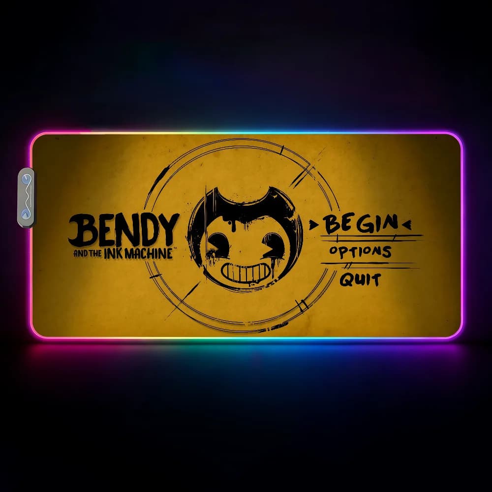 Tappetino per mouse Game B-Bendy and Ink M-Machine, impermeabile, con luce LED RGB, colorato, per tastiera da gioco, superficie antiscivolo.
