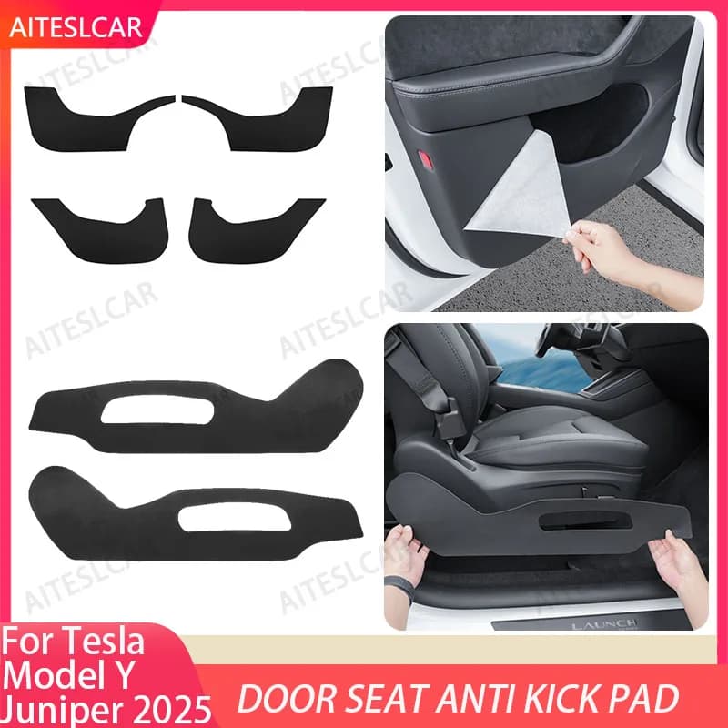 AITESLCARPer Tesla Modello Y Juniper 2025 Porta Auto Anti Kick Pad Protezione Tappetino Laterale Adesivi In Pelle Interni Styling Accessorie