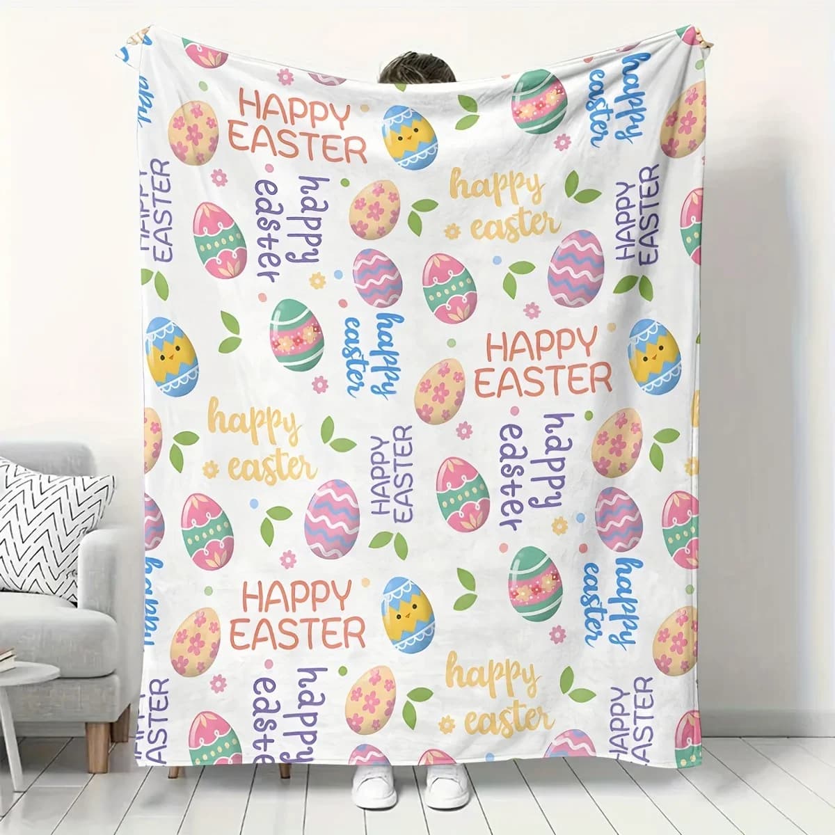 Coperta in pile di flanella a tema pasquale | Stampa digitale | Lancio multiuso per tutte le stagioni, regalo ideale per ragazzi e ragazze