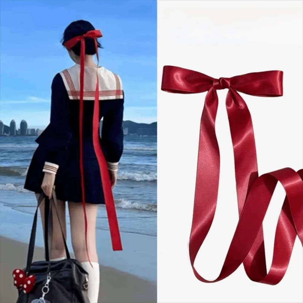 Sweet Long Ribbon Bow Hair Clip JK Style Big Bowknot Satin Hairpin Hair Ornament Hair Decor
