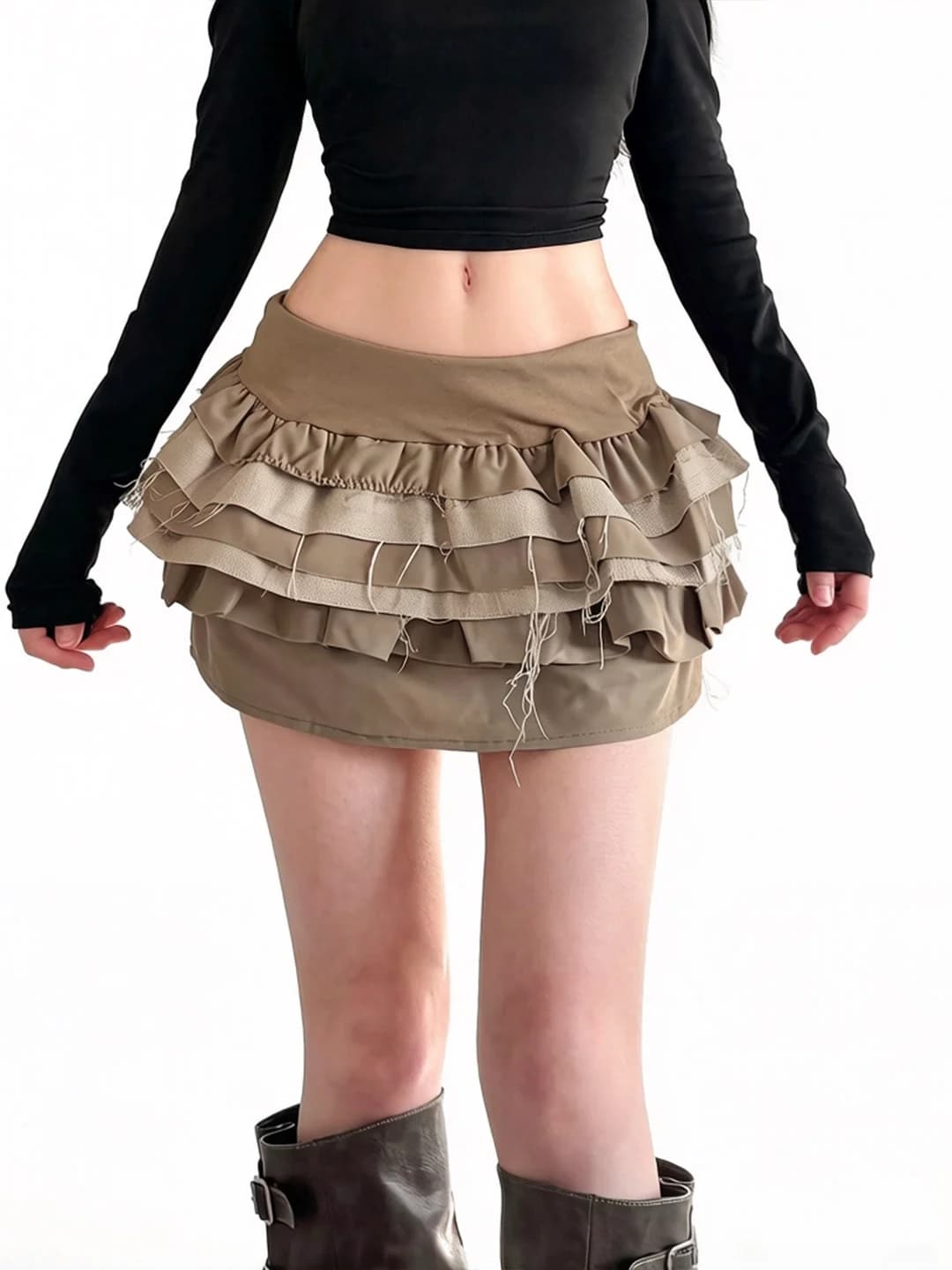 IUAE Retro Elastic Waist Skirt Women's Design Sense Splicing Color Cake Skirt Ultra Short Slimming Flower Bud Old Fashio...