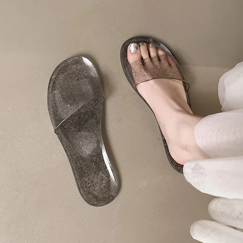 Vintage Crystal Home Slippers Odorless Transparent Jelly Women Summer Flat Bottom Fashion Fairy Cool Slippers Outdoor Bathroo...