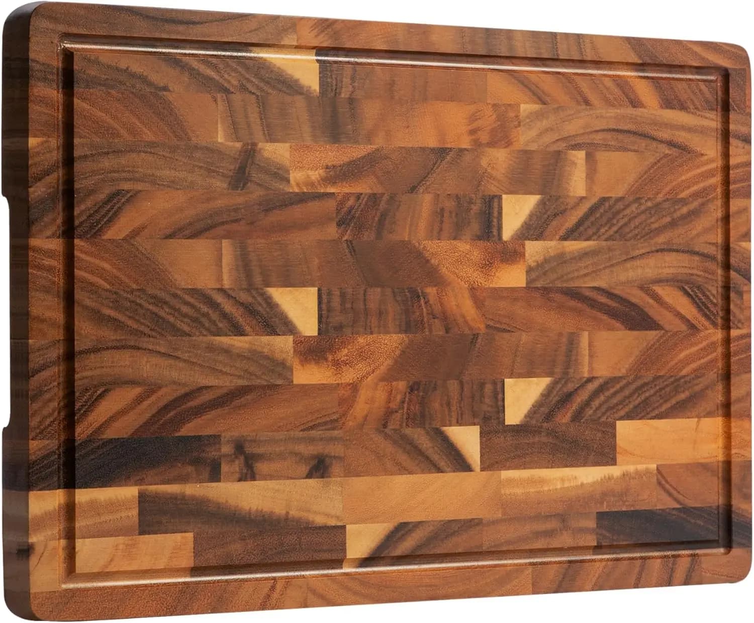 Long-grained walnut wood cutter for kitchen, with deep groove for juice, integrated handle