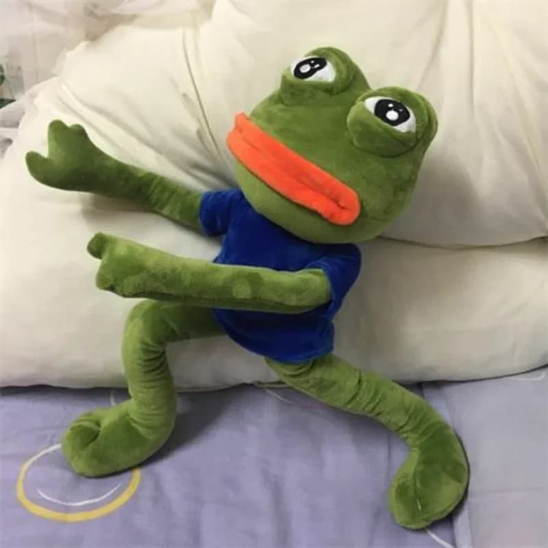 Peluche a forma di rana triste da 45 cm, morbido cuscino imbottito, espressione magica, Pepe la rana triste, regalo di compleanno per ragazze e ragazzi