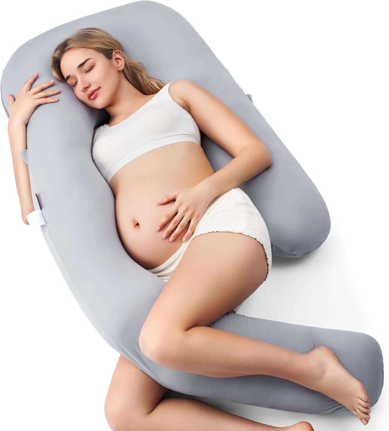 Internal Body Pregnancy Cushion with Refreshing Coating, Adjustable Holder for Legs, Back, Clamps and Bench - Grey, 50-72 Inches