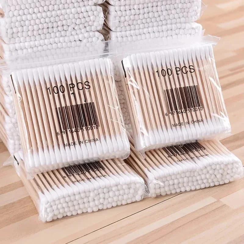 Wholesale 200PCS Double-Ended Wooden Cotton Swabs Disposable Make-Up Cleaning Ear Buds Medical Household Hygiene Ear Picking