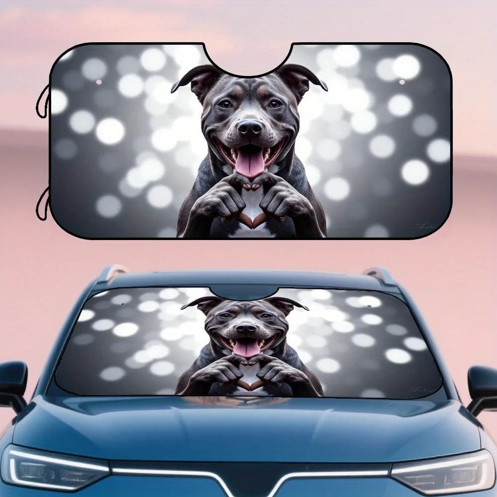 1 pezzo, simpatico parasole per auto a forma di cuore con stampa a mano di un pit bull, copertura pieghevole per protezione solare, design semplice e utilizzo efficiente