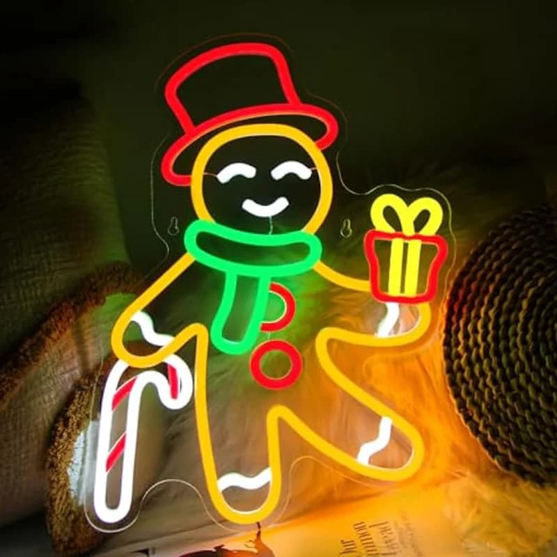 Insegna al neon Gingerbread Man Dimmerabile Natale Led Neon Light up Sign NATALE per la decorazione della parete Finestra Bambini Soggiorno Festival Camera da letto