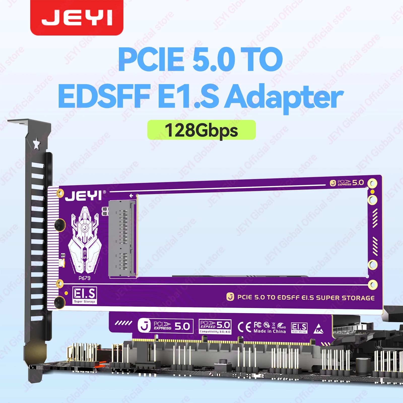 Scheda Adattatore JEYI PCIe 5.0 a NVMe Ruler 2U GEN-Z EDSFF 128Gbps Supporto x4/x8/x16 con SSD E1.S con Dissipatore di Calore PM9A3 PM9D3 P5801X