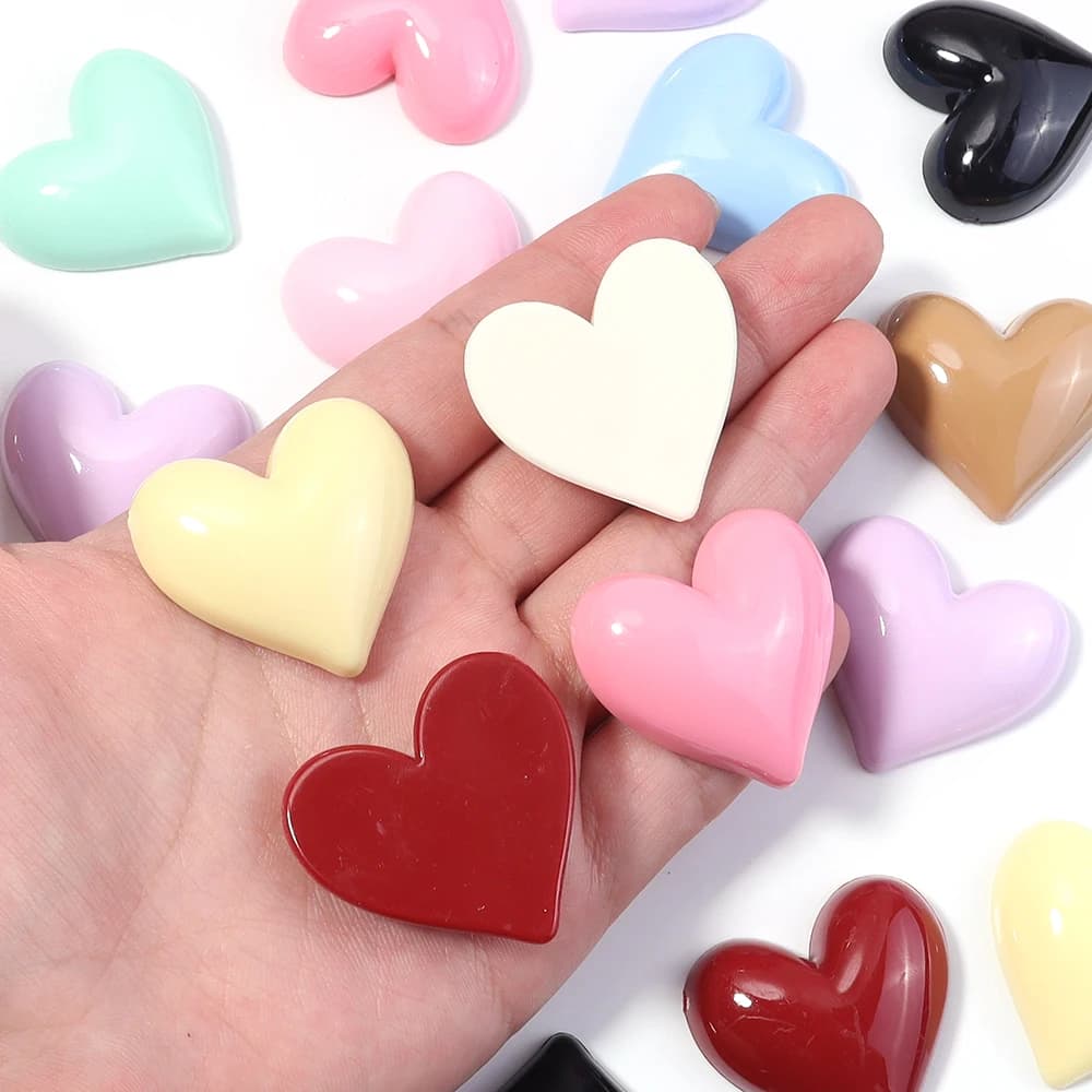 10pcs Colorful Cute Heart Flat Back Cabochons Acrylic Cabochon Beads For Girls DIY Headwear Hairpin Jewelry Making Accessories