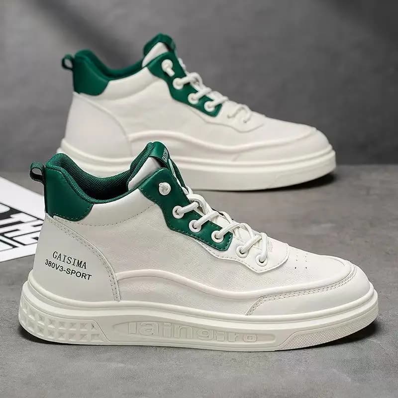 Men High Top Lace Up Casual Board Shoes Spring Autumn New Flat sole Waterproof Round Toe Casual Sneakers Little White Shoes