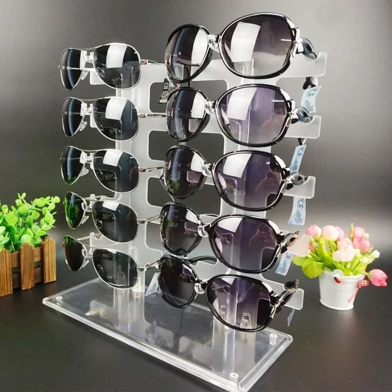 Two Row Sunglasses Rack 10 Pairs Glasses Holder Display Stand Transparent R9JE
