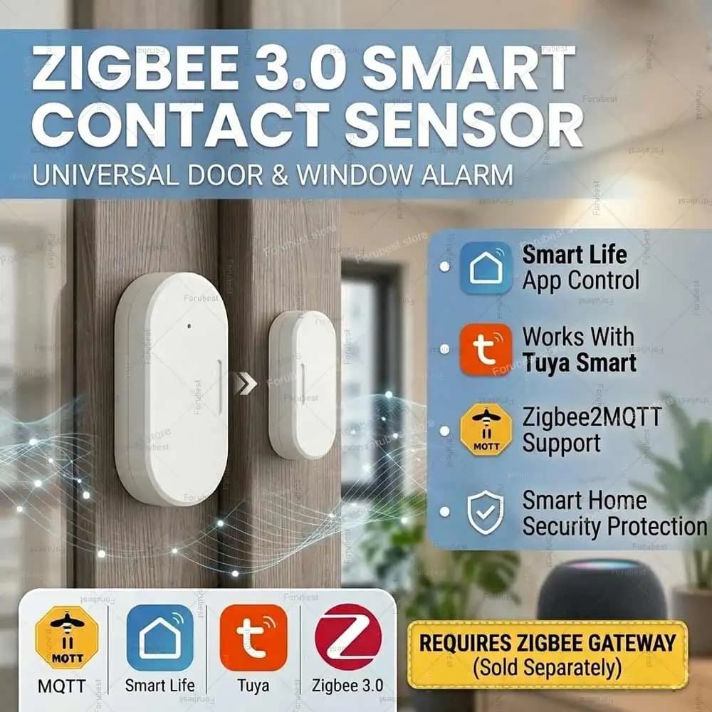 Sensore per Porte e Finestre Tuya Zigbee, Allarme Antifurto, Rilevatore di Contatto Magnetico Apertura/Chiusura per Smart Life MQTT, Sicurezza Domestica Intelligente