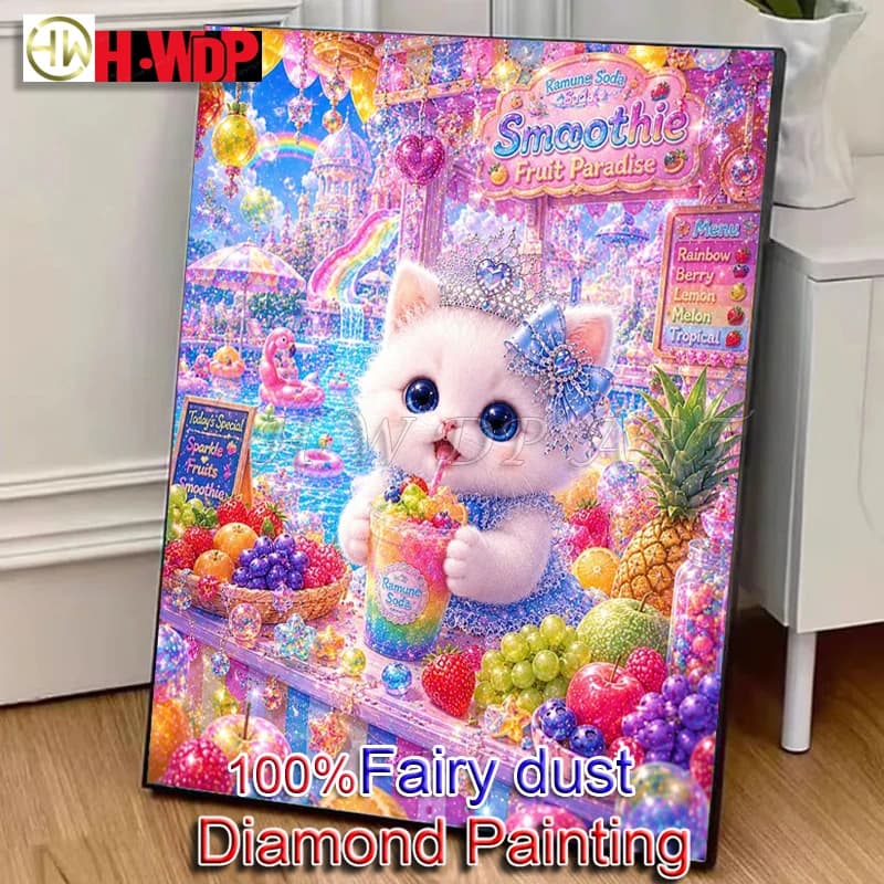 Cat 100% Crystal Diamond Painting Animal Diamond Embroidery Wall Art Cross Stitch Fairy Dust Diamond Art Full Crystal Home Decor