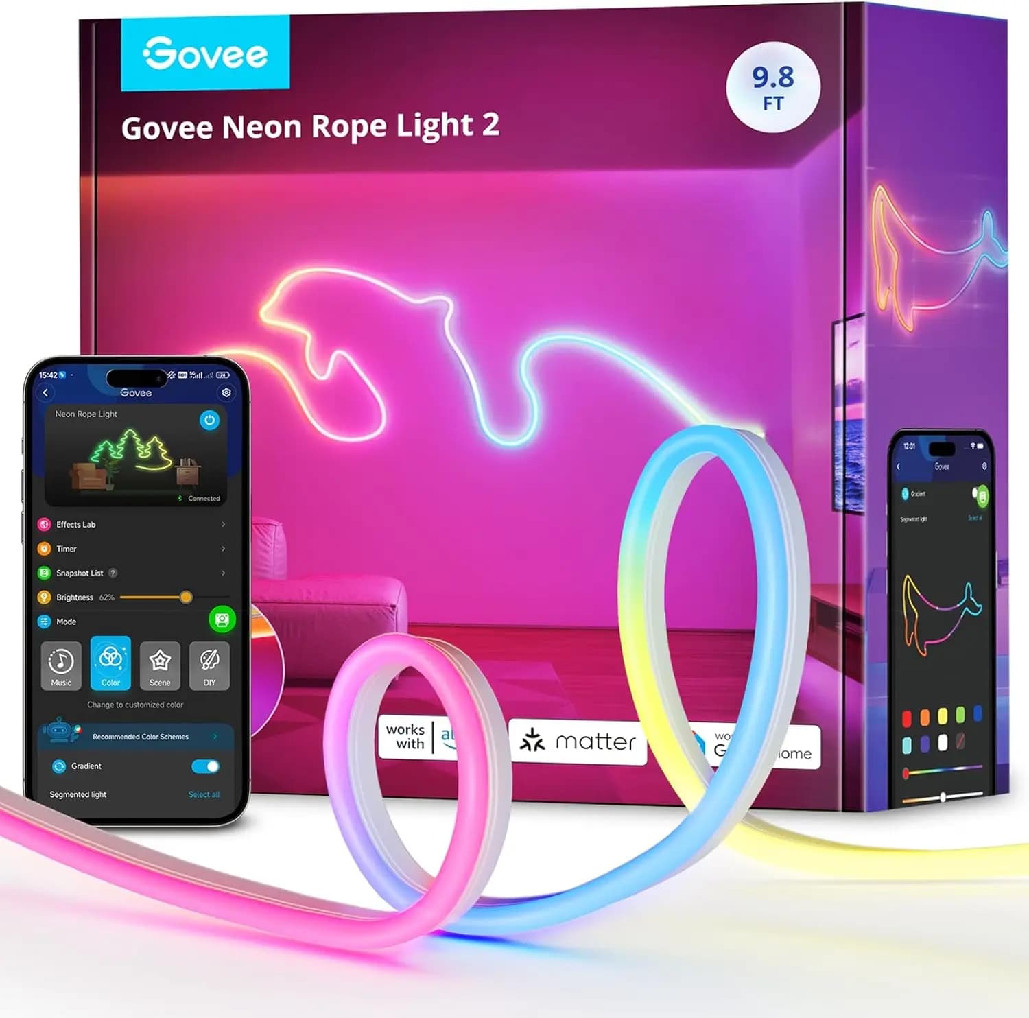 Luci al Neon Intelligenti con Compatibilità Matter, Alexa, Google Assistant - Striscia LED Morbida da 3 Metri per Decorazione Pareti Camera da Letto