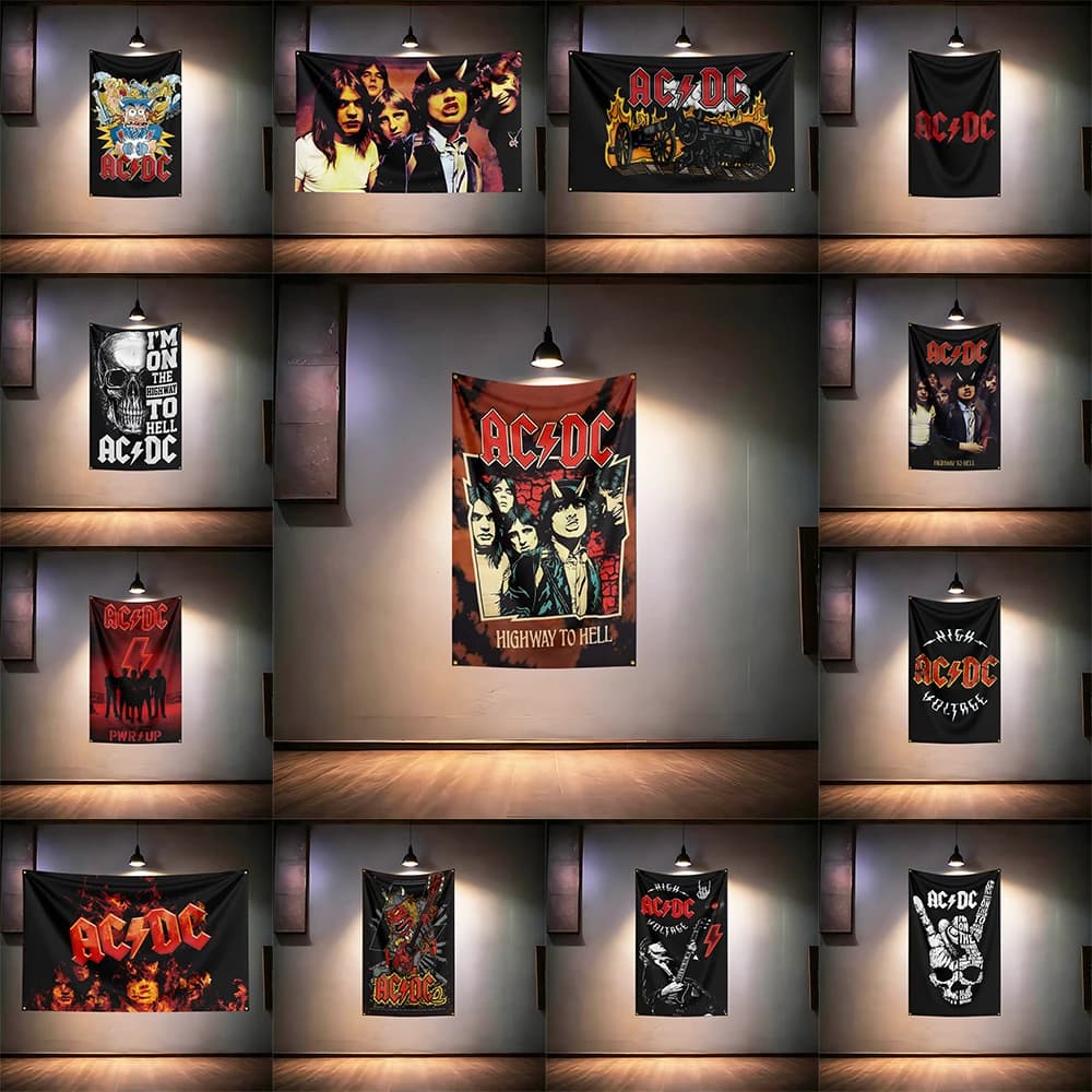 Rock Music Flag 3x5ft for ACDC Fans Banner HD Print Brass Grommet Garage Bedroom Living Room Dorm Wall Decor Tapestry