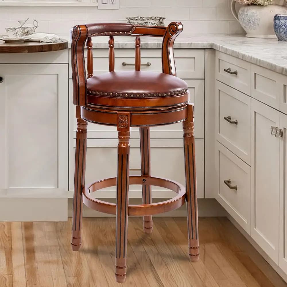 Bar Stools Modern Swivel Barstools,Kitchen Counter Genuine Leather Upholstered Island Barstool with Footrest for Home Kitchen D