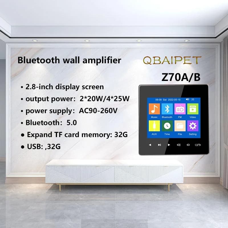 Home Bluetooth Amplificatore da parete Sistema di controllo host musicale di sottofondo Mini Touch Key Altoparlante da soffitto Pannello audio Disco U e scheda TF