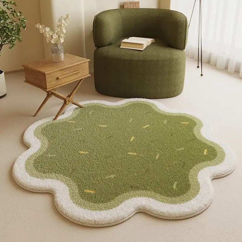 VIKAMA Lovely Fresh Floral Round Rug Soft Fluffy Non-Slip Machine Washable Carpet Stylish Decor for Balcony Sofa Entryway