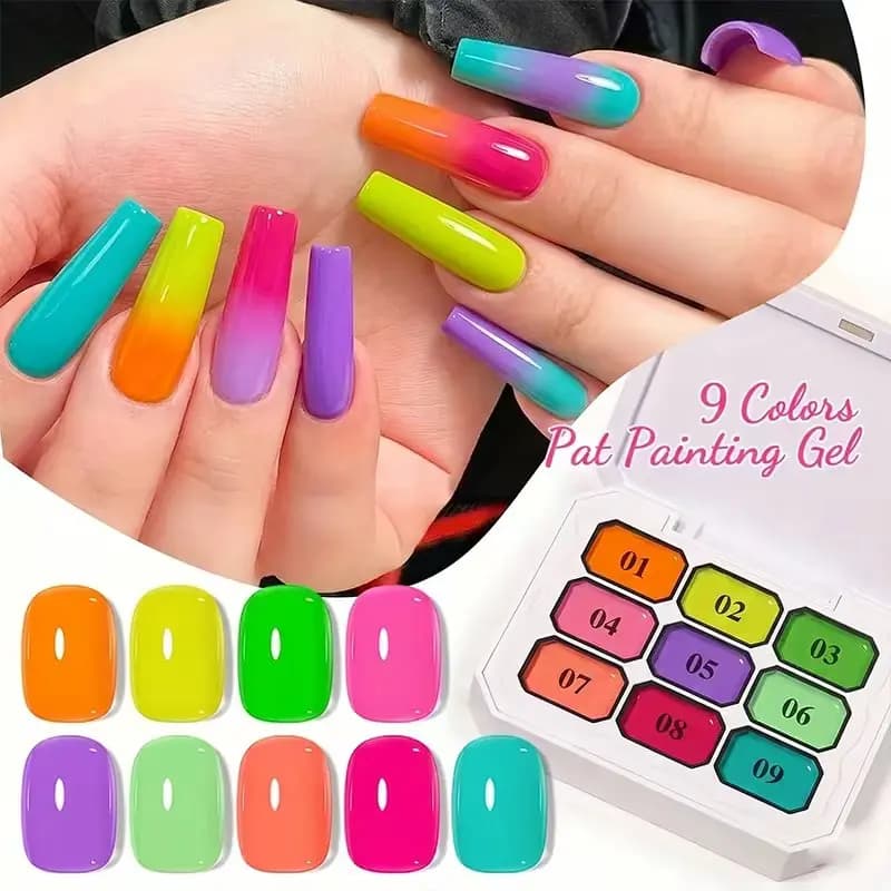 Set di Gel per Unghie Neon Summer Nine-Square, Serie Rainbow Dopamine, Alta Saturazione e Lucentezza, Nail Art LED, Design Unghie Fai-da-Te