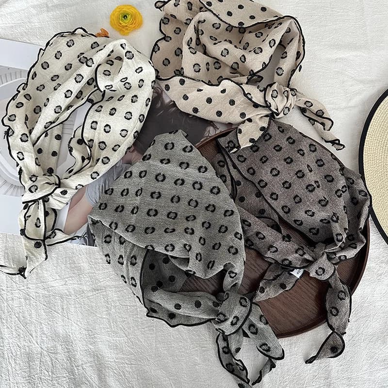 New triangular cotton and polka dots scarf, sun protection, Korean style, small neck handkerchief, women's hair accessory