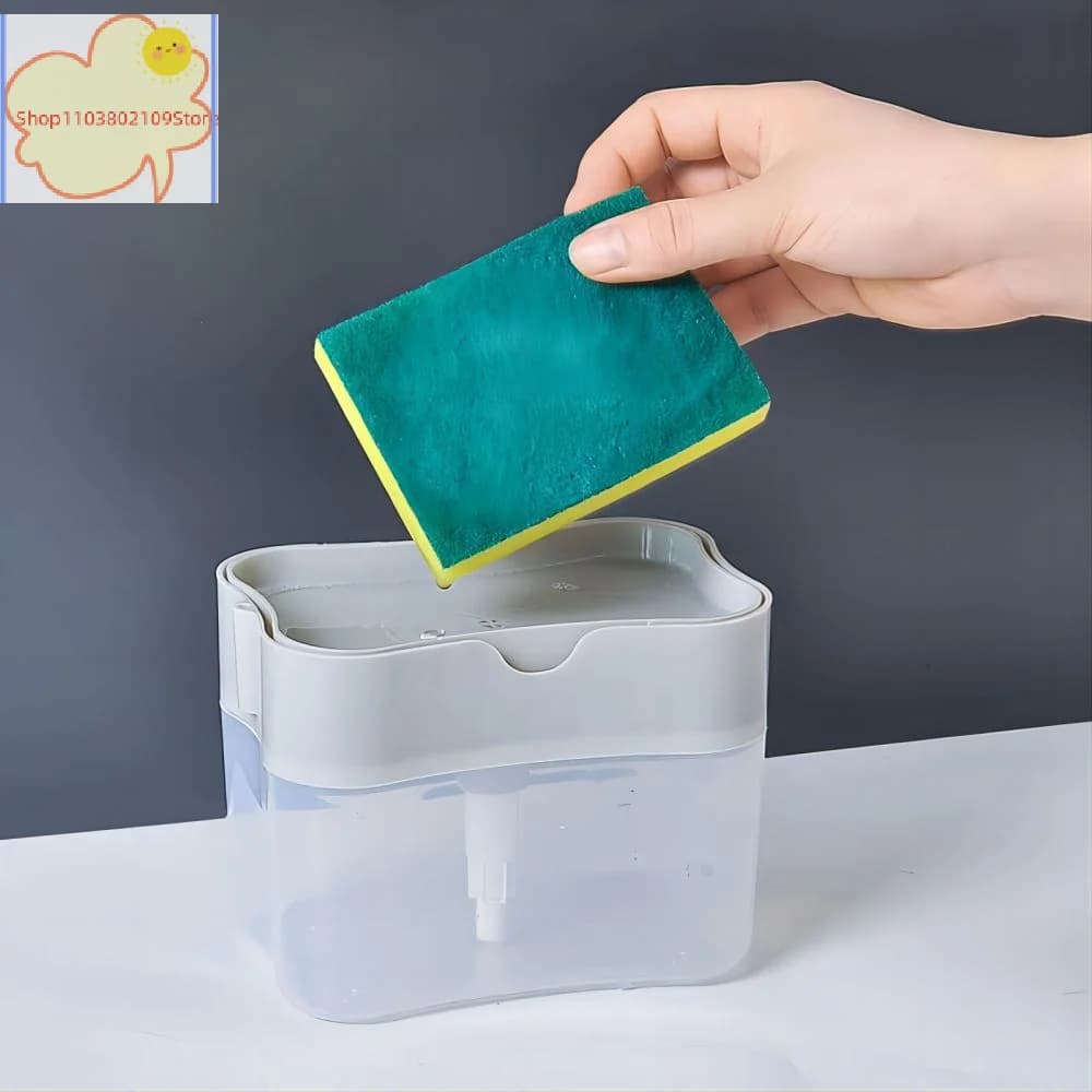 【HT】【HT】2 In 1 Household Kitchen Pressing Soap Liquid Box Easy To Replenish Durable For Sponge Dish Cloth Pot Brush