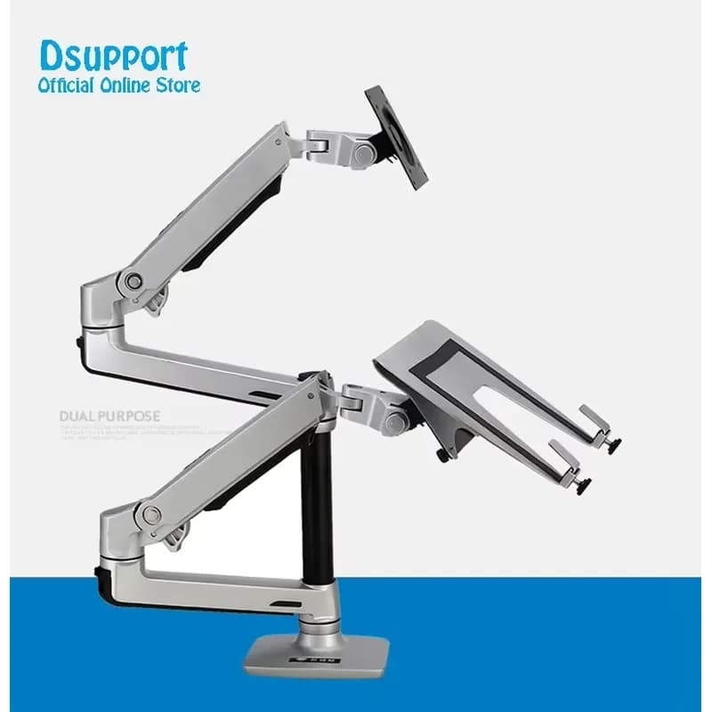 Dual Arm Monitor Stand with Laptop Tray 10 to 17 Inch and 17 to 32 Inch Screen Mount Full Motion Mechanical Spring Desk