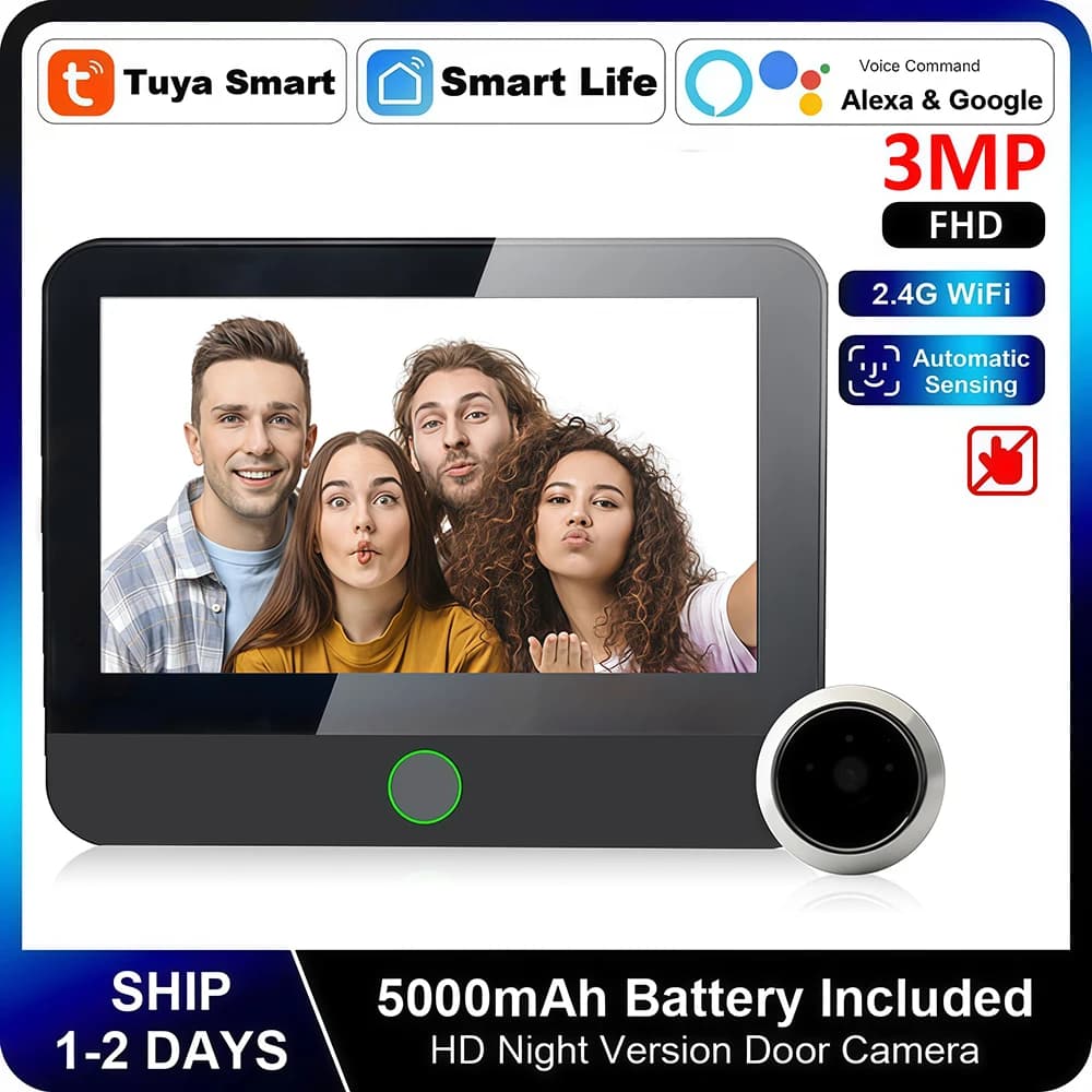 Telecamera spioncino per porta grandangolare Tuya da 4,3 pollici Citofono unidirezionale Video Eye Motion Detection Wifi Campanello Telecamera Batteria 5000mAh