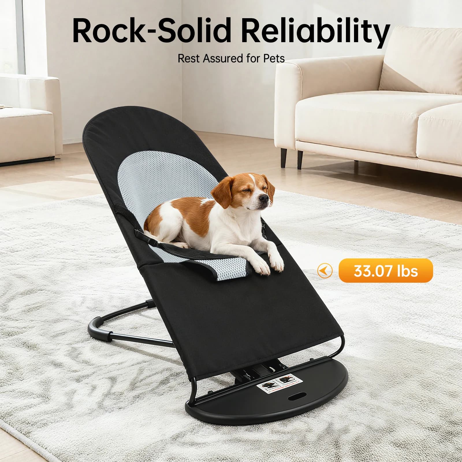 Foldable rocking chair for small dogs and cats, maximum load 15 kg, washable mesh cover with 3 adjustable heights