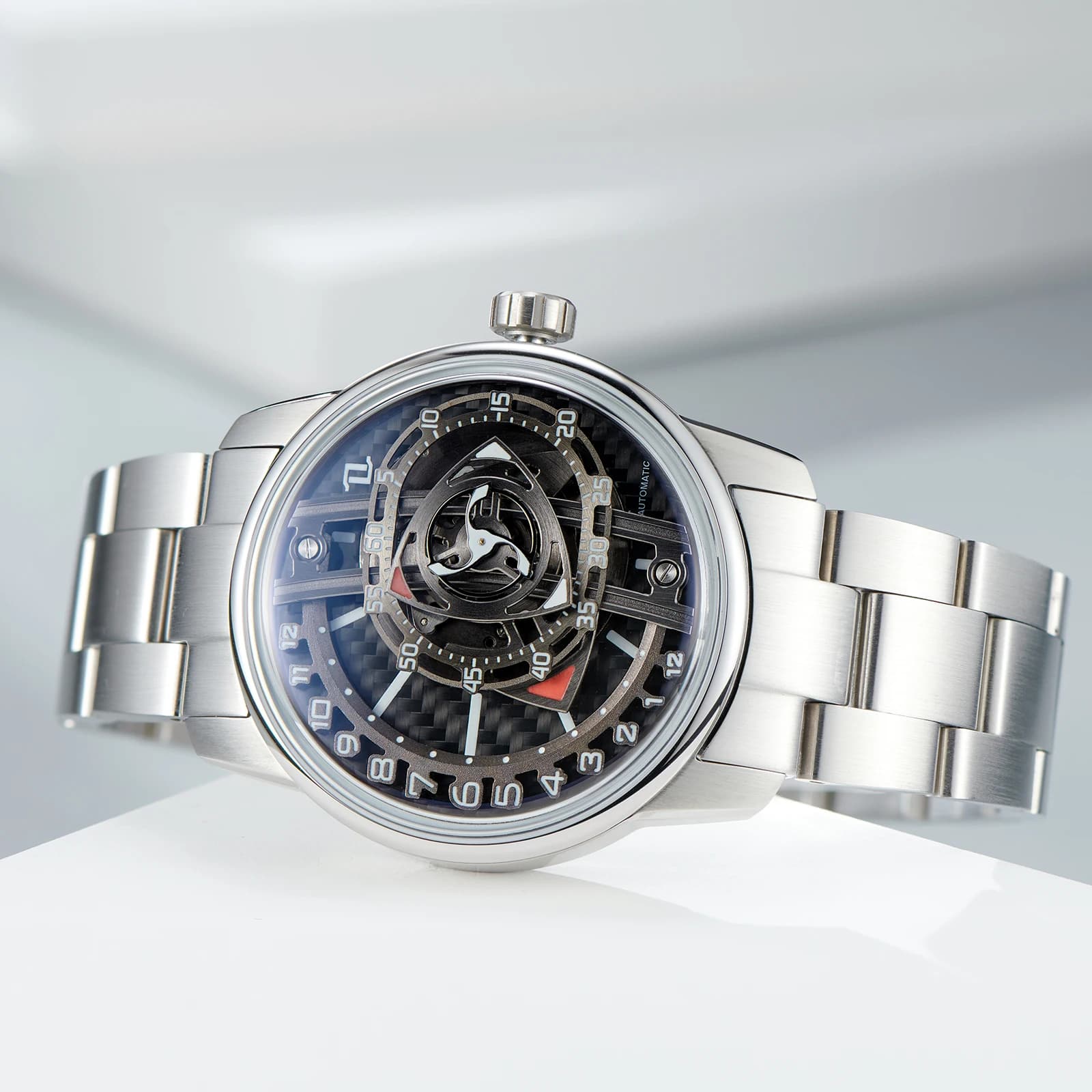 OBLVLO Fashion Style Automatic watch with forged carbon rotor Luminous Stainless Steel Waterproof Mechanical Watches for Men JM-ROTOR