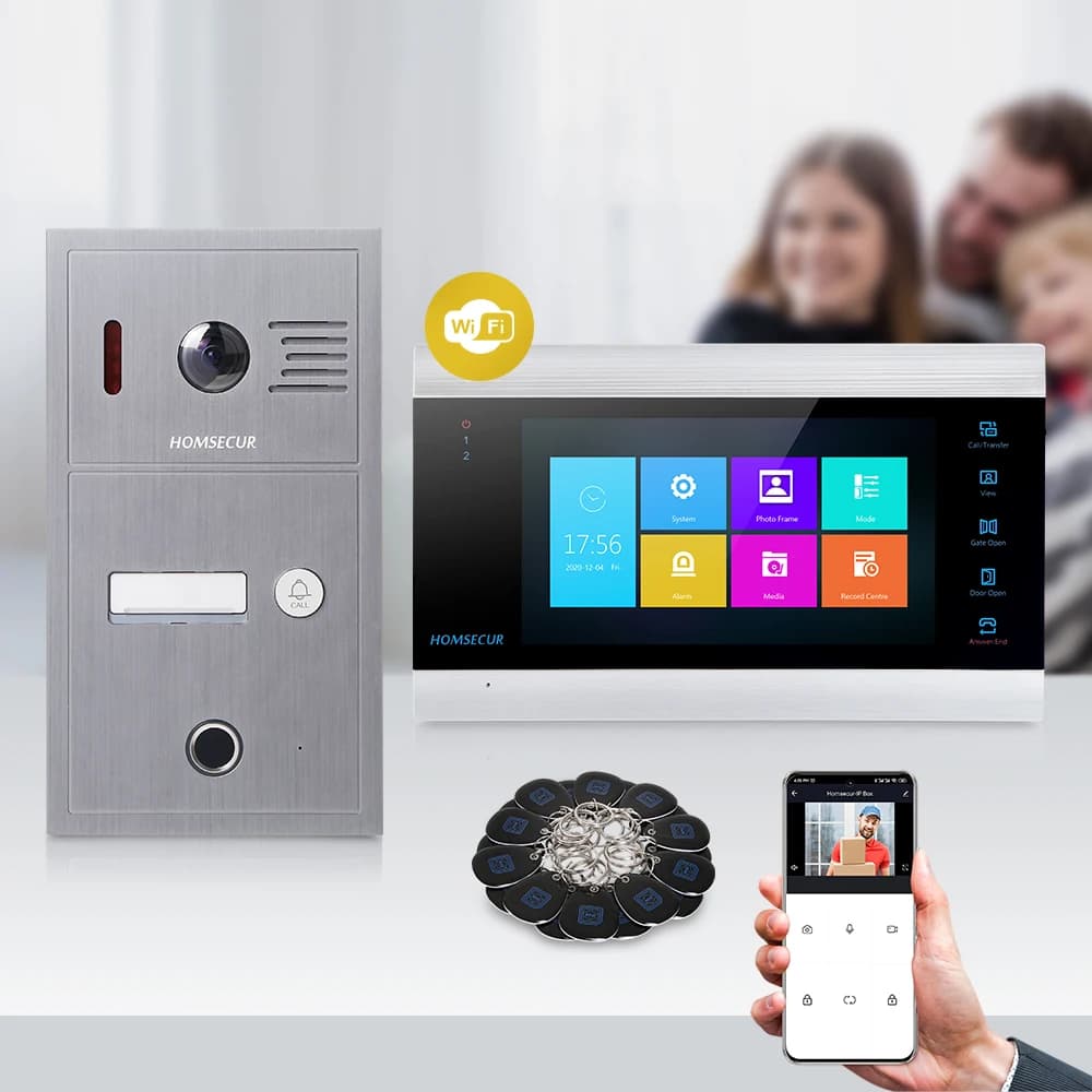 HOMSECUR Waterproof WIFI Video Door Phone Intercom Doorbell Fingeprint ID Access Tuya App Remote Control