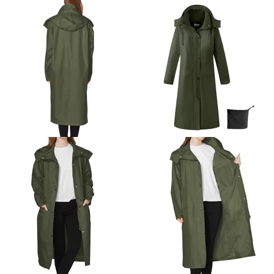 Ubon Women's Rain Coat Waterproof with Hood Long Raincoat Packable Rain Jacket Casual Windbreaker