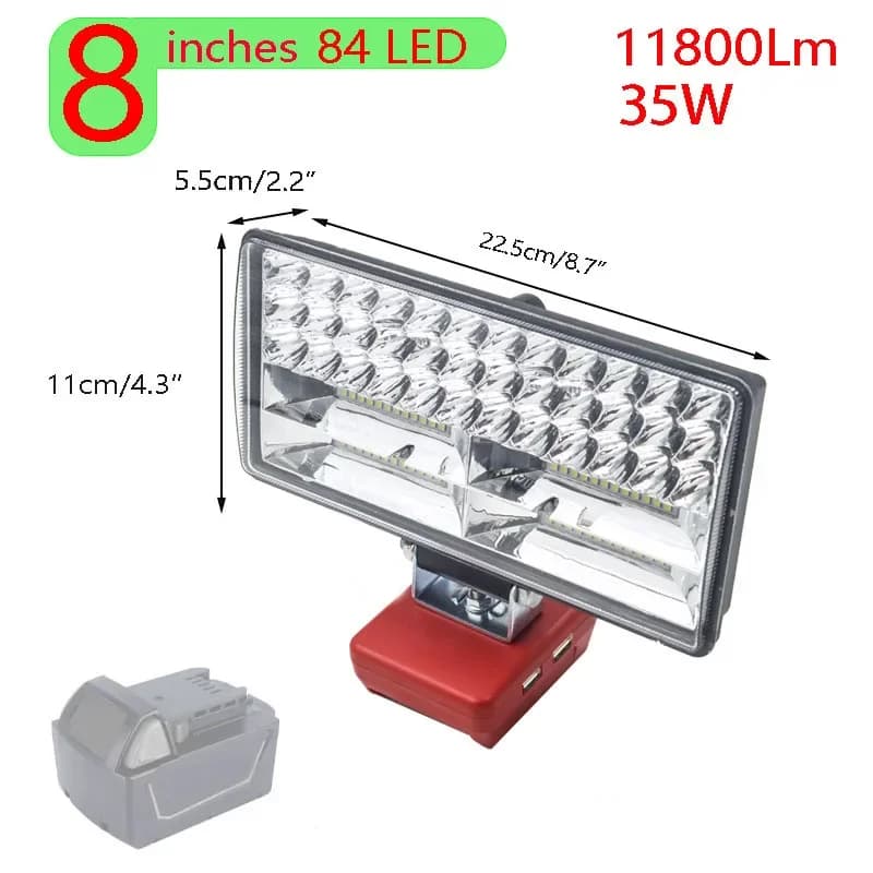 Luci da lavoro a LED per auto da 8 pollici Torce elettriche Torcia elettrica Faretto USB Power Bank per batteria agli ioni di litio Milwaukee 18V Fascio alto e basso