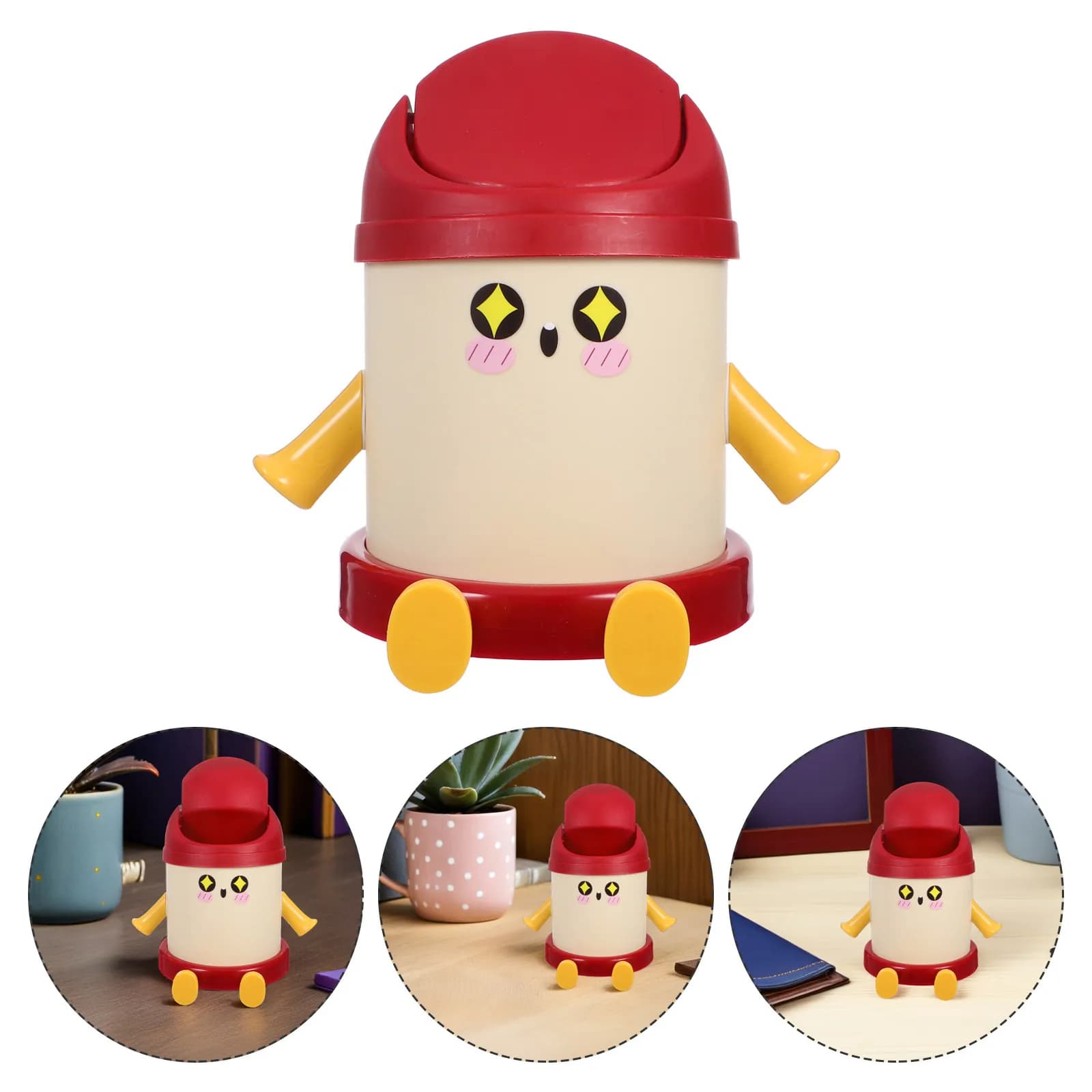 Mini Cestino da Scrivania in Plastica, Design Cartone Animato, Piccolo Contenitore per Rifiuti con Coperchio a Battente per Casa, Ufficio, Camera da Letto, Tavolo