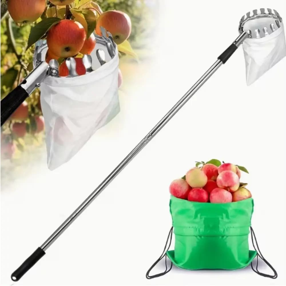 Raccogli Frutta Telescopico in Acciaio Inossidabile per Alberi Alti - Attrezzi da Frutteto per la Raccolta, Strumenti Staccabili per la Raccolta della Frutta